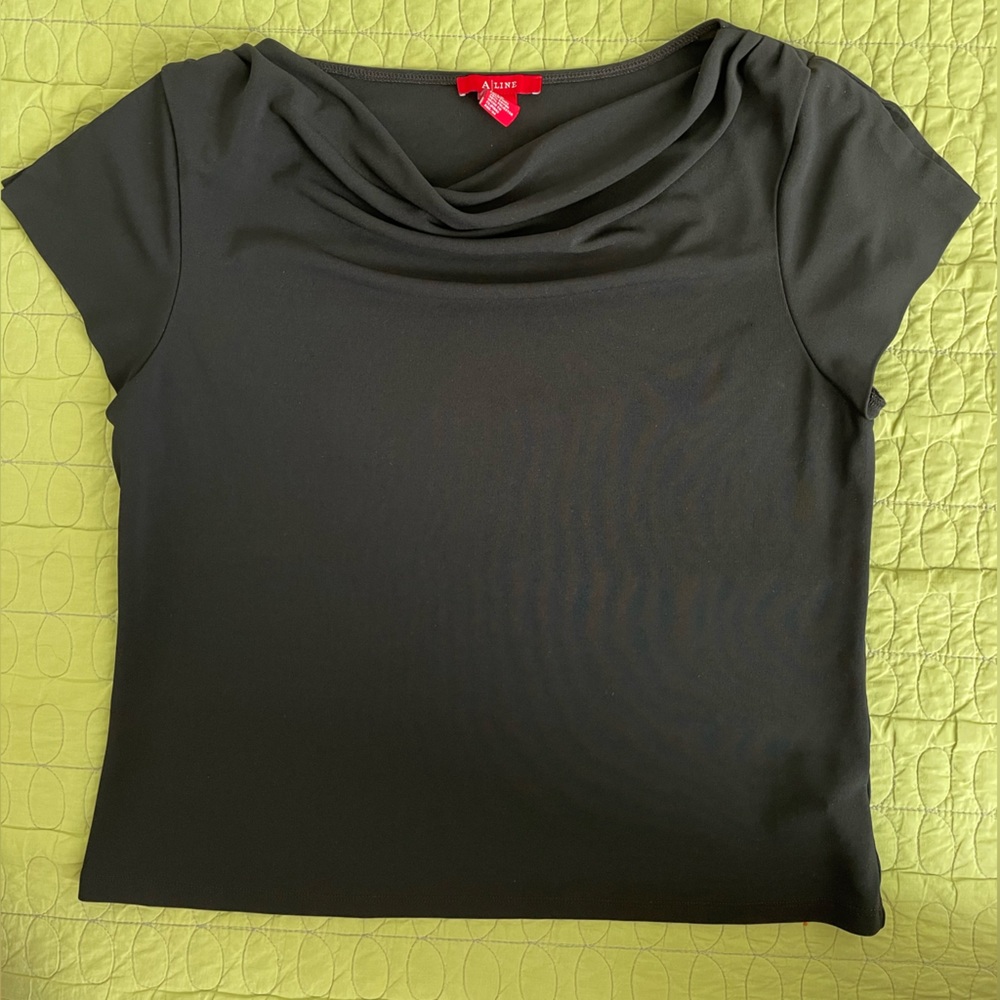 A-Line Black Pullover Blouse with split on Cap sleeves 70% Rayon 30% Polyester